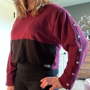 PINK Maroon and Black Long Sleeve Crop with Snap Button Sleeves